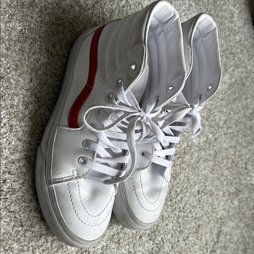 White High-Top Sneakers with Red Stripe